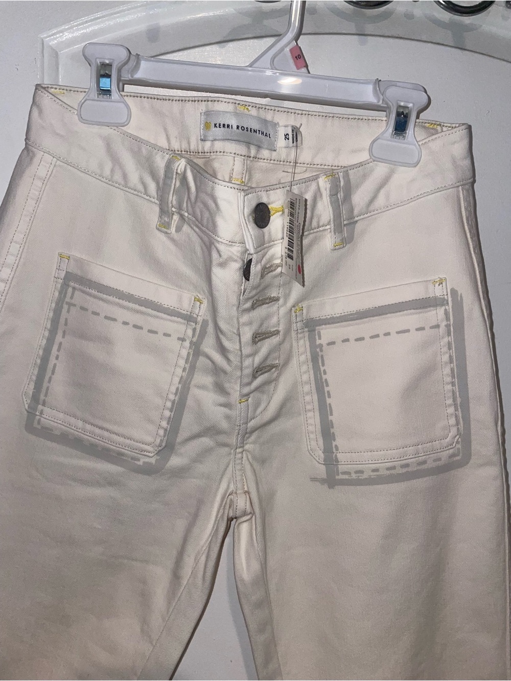 Kerri Rosenthal Brooklyn Cream Wide Leg Jeans Patch Pocket Coconut 🍦Size 25 NWT - Picture 5 of 9